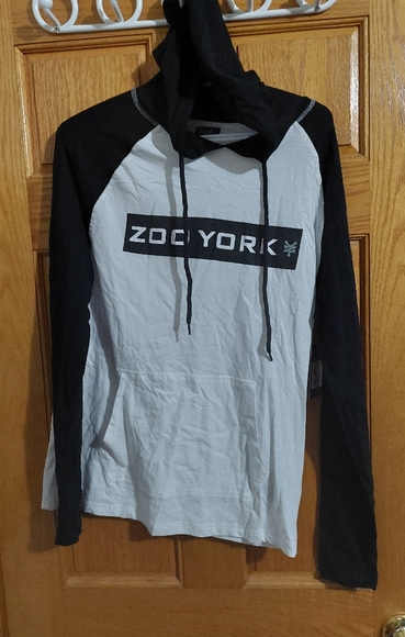Zoo york long sleeve hooded shirt size  s/p  color black/white - Picture 1 of 5